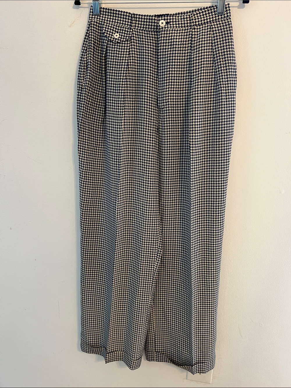 Vintage Ralph Lauren navy & White Houndstooth Trousers 100% silk